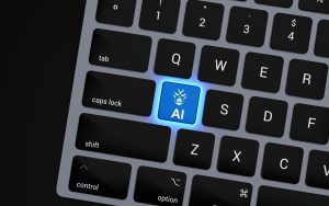 a-close-up-of-a-keyboard-with-a-blue-button