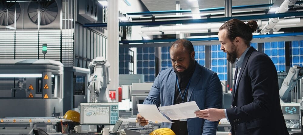 Engineering professionals reviewing operational workflows